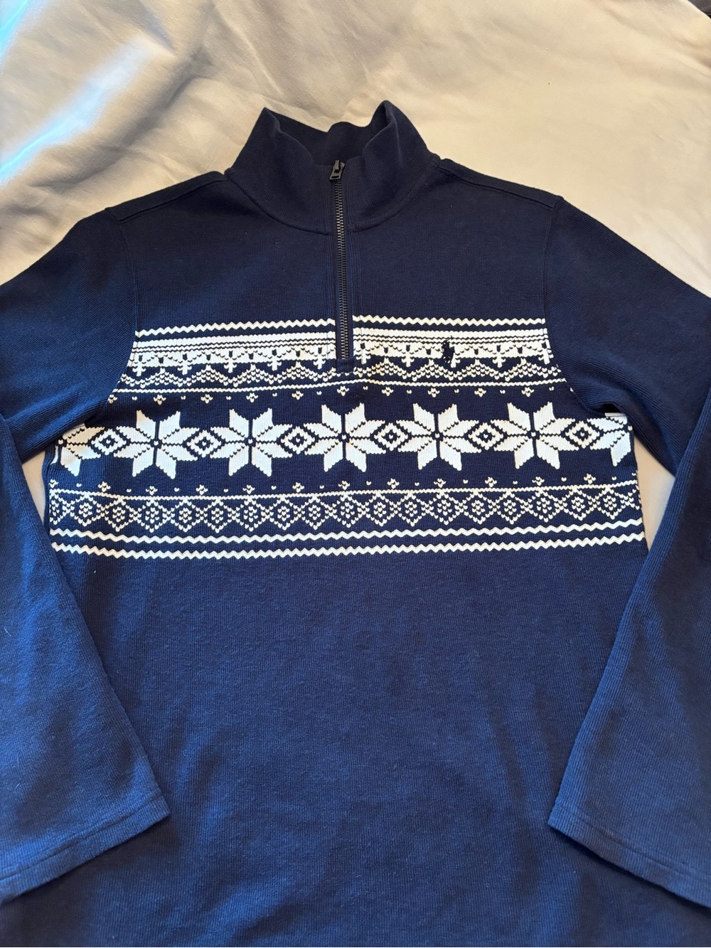 Polo by Ralph Lauren Navy Zip-Up Sweater with White Fair Isle